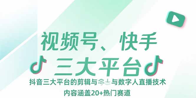 视频号、快手、抖音三大平台的剪辑与数字人直播技术，内容涵盖20+热门赛道-星星网